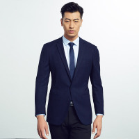 才子男装商场同款男装休闲西服男秋季品青年复古格子时尚修身商务绅士休闲单西男黑蓝色