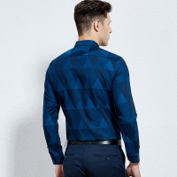 才子男装春季新款商务休闲长袖衬衫几何提花青年衬衫修身上衣_1