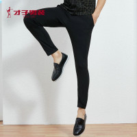 才子男装春夏新款锥形修身直筒针织休闲裤弹力长裤男潮流百搭黑色_1