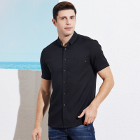 才子男装春夏商务休闲短袖衬衫美式尖领纯色青年男士短T