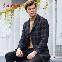 才子男装秋季新款大衣青年商务休闲防风加厚保暖格子羊毛外套_1