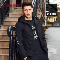才子男装秋季款夹克青年休闲条纹修身加厚防风保暖连帽外套