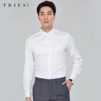 才子男装tries白色长袖衬衫男士新款商务休闲正装纽扣方领修身纯棉衬衣