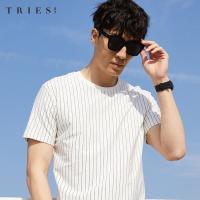 才子男装tries短袖T恤男士2020夏季新款韩版潮流条纹弹力圆领打底汗衫_1