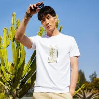 才子男装tries中国风短袖T恤男士2020夏季新款修身印花圆领全棉打底衫_1