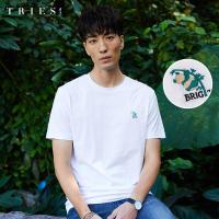 才子男装tries短袖T恤男士2020夏季新款个性潮流熊猫刺绣修身简约体恤_1