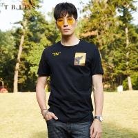 才子男装tries短袖T恤男士夏季新款修身潮流纯棉圆领休闲印花体恤