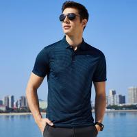 才子男装tries桑蚕丝polo衫短袖男夏季商务休闲透气修身翻领细条纹T恤_1