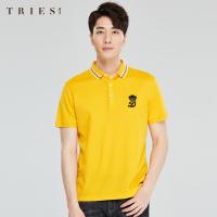 才子男装tries短袖T恤polo衫男士夏季新款修身透气刺绣翻领珠地棉上衣
