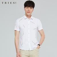 才子男装TRIES短袖衬衫男夏季新款修身泡泡纱寸衫简约时尚潮流休闲衬衣