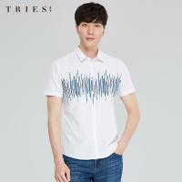 才子男装tries短袖衬衫男夏季新款修身舒适透气印花寸衫休闲莫代尔衬衣_1