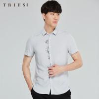 才子男装tries短袖衬衫男2020夏季新款修身中国风印花薄款透气休闲衬衣