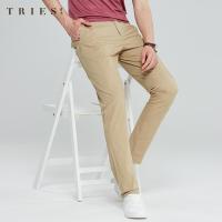 才子男装tries休闲裤男士春秋款修身直筒薄款透气弹力商务卡其色长裤