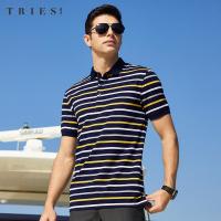 才子男装polo衫短袖T恤男夏季新款修身纯棉商务休闲翻领条纹体恤tries_1