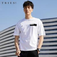 才子男装tries圆领短袖T恤男夏新款宽松个性潮流字母印花纯棉半袖体恤_1