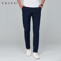 才子男装tries休闲裤男2020新款修身直筒潮流刺绣裤子商务上班弹力长裤_1