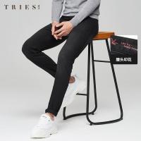 才子男装黑色牛仔裤男2020秋季新款修身水洗裤子印花直筒牛仔长裤_1