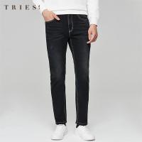 才子男装复古牛仔裤男秋冬季新款修身直筒裤子水洗休闲黑灰色长裤_1