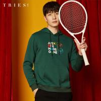才子男装连帽卫衣男2020秋冬季新款个性潮流印花带帽套头上衣外套