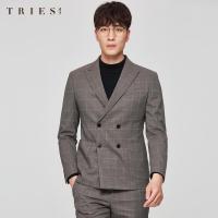 才子男装西服套装英伦风男士秋冬季新款青年修身潮流格子西装外套