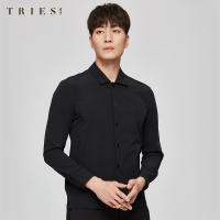 才子男装黑色长袖衬衫男士2020秋季新款韩版修身潮流印花休闲衬衣