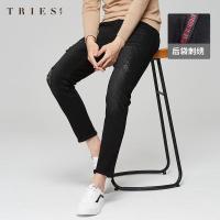 才子男装牛仔裤男2020秋季新款修身直筒磨破裤子时尚潮流休闲长裤