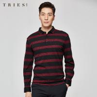 才子男装长袖polo衫男士2020秋季新款条纹中青年翻领羊毛T恤上衣