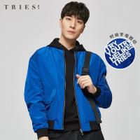 才子男装棒球领夹克男2020春秋季新款印花时尚潮流飞行员蓝色外套