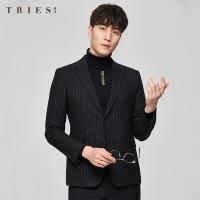 才子男装竖条纹羊毛西服男士2020秋季新款修身商务休闲上衣外套