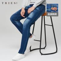 才子男装牛仔裤男士2020秋季新款修身刺绣裤子个性时尚直筒长裤潮