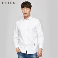 才子男装刺绣长袖衬衫男士2020秋季新款修身潮流纯棉休闲外穿衬衣