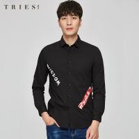 才子男装黑色衬衫男士长袖2020秋季新款个性涂鸦时尚潮流休闲衬衣_1