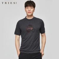 才子男装短袖T恤男士2020秋季新款修身珠片刺绣打底衫半高领上衣_1