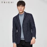 才子男装休闲条纹西服男士时尚便西秋装外套上衣修身小西装_1