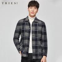 才子男装休闲格子翻领西服男士时尚便西秋装新款外套上衣小西装