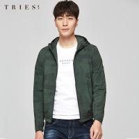 才子男装印花夹克秋季新款男士商务休闲连帽茄克衫潮流男士外套