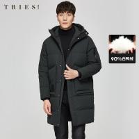 TRIES才子男装羽绒服男中长款冬季加厚新款连帽防寒羽绒服时尚外套