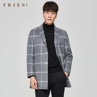 TRIES才子男装秋冬中长款毛呢大衣新款男士商务休闲风衣外套