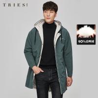 TRIES才子男装连帽中长款羽绒服冬季新款保暖外套休闲男士冬装衣服