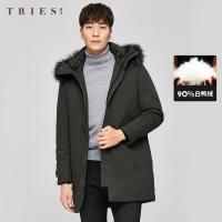 TRIES才子男装可脱卸毛领中长款羽绒服冬季新款休闲保暖冬装外套上衣