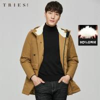 TRIES才子男装工装风中长款羽绒服冬季新款男士保暖外套修身男士上衣