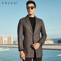 TRIES才子男装时尚休闲格子大衣2020秋冬季舒适简约绅士有型上衣男