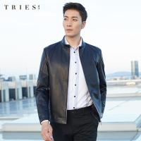 TRIES才子男装黑色立领皮衣男2020秋新款修身商务休闲机车pu皮夹克外套