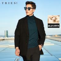 TRIES才子男装中长款毛呢大衣男士秋冬季新款翻领休闲外套商务绅士上衣
