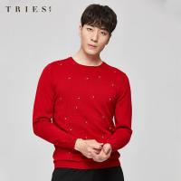 才子男装羊毛衫圆领套头长袖T恤针织男士毛衣打底衫纯色休闲上衣_1