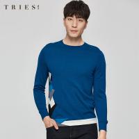 才子男装秋季羊毛衫套头长袖针织衫t桖修身时尚休闲男上衣