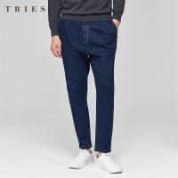 才子男装松紧腰时尚牛仔裤秋季男士休闲长裤子_1