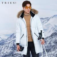 才子男装中长款羽绒服冬季新款貉子毛领连帽白鸭绒服男士保暖外套_1