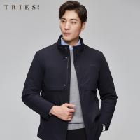 才子中长款羽绒服冬季时尚休闲男上衣连帽保暖灰鸭绒外套