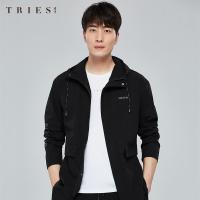 才子男装黑色连帽夹克男士春秋季休闲青年帅气韩版修身中长款外套
